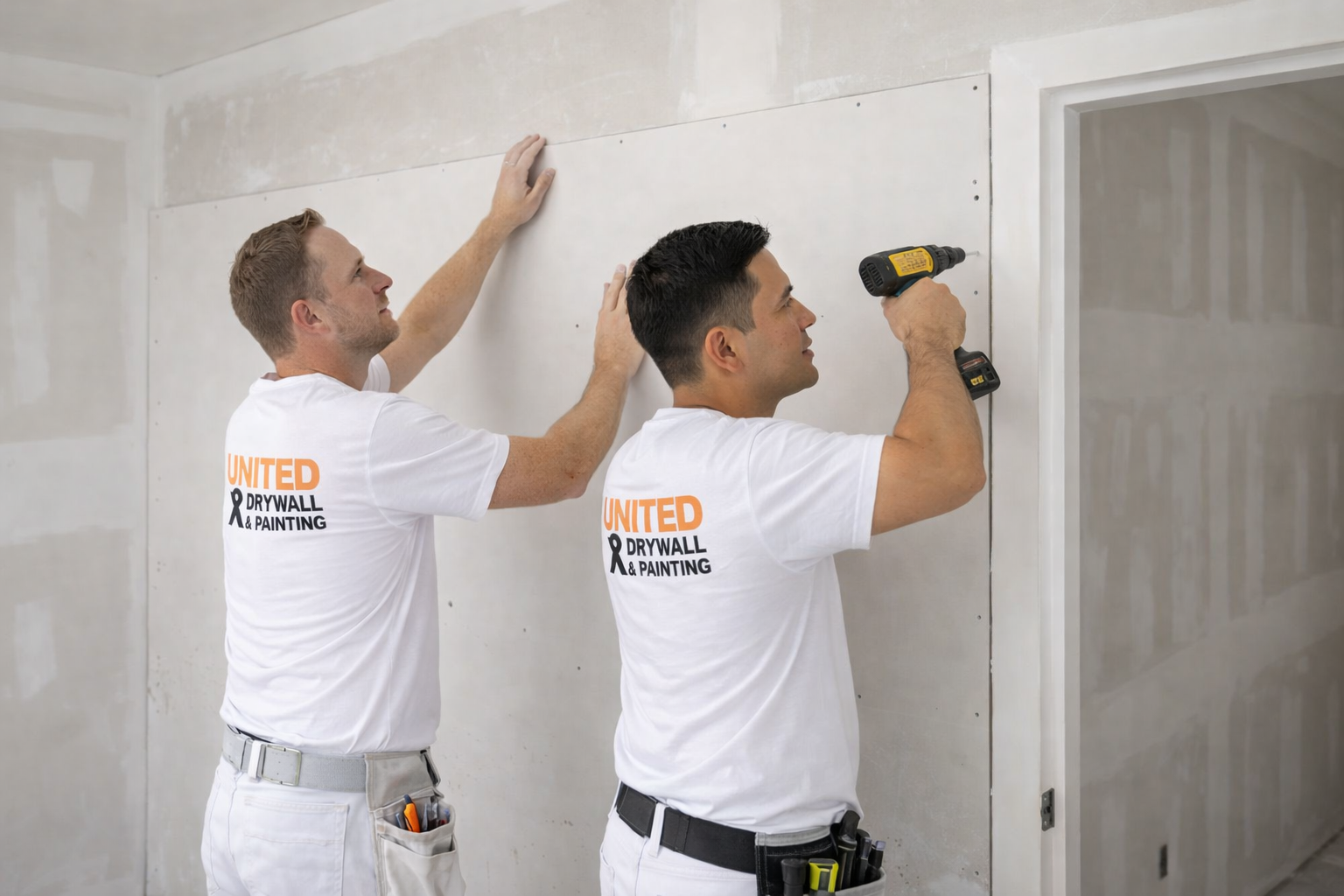 United Drywall & Painting crew installing drywall